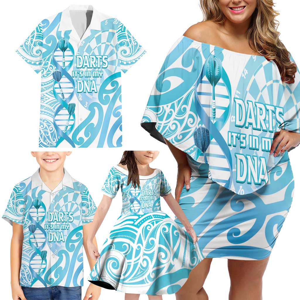 Personalised New Zealand Darts Family Matching Off Shoulder Short Dress and Hawaiian Shirt Aotearoa Maori Its In My DNA White - Polynesian Pride