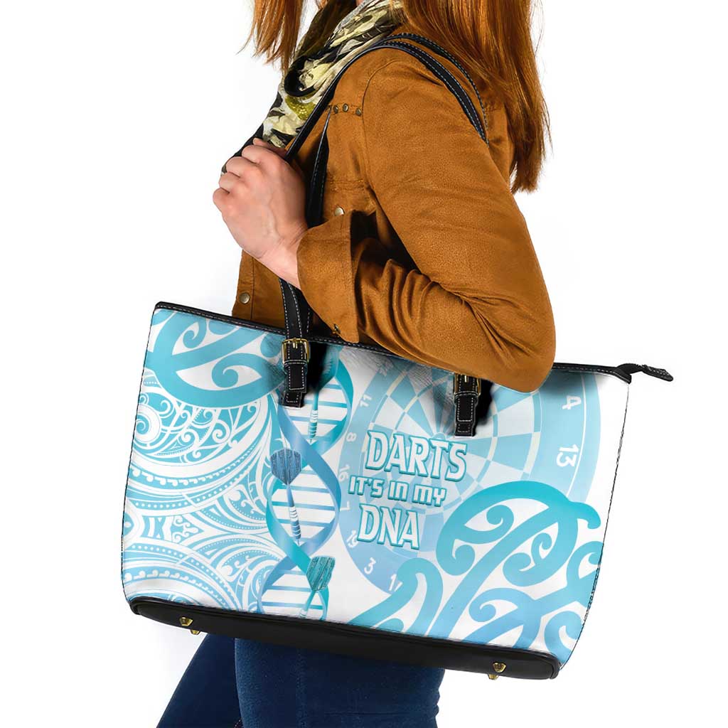 New Zealand Darts Leather Tote Bag Aotearoa Maori Its In My DNA White LT14 White - Polynesian Pride