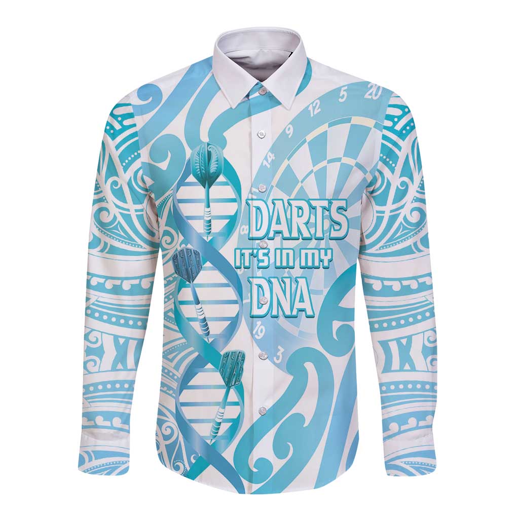 Personalised New Zealand Darts Long Sleeve Button Shirt Aotearoa Maori Its In My DNA White - Polynesian Pride