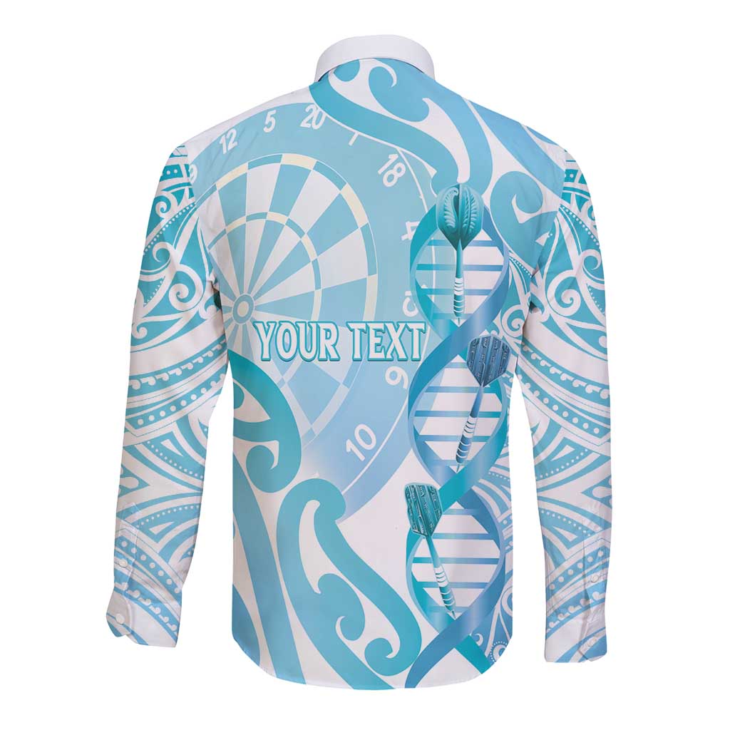 Personalised New Zealand Darts Long Sleeve Button Shirt Aotearoa Maori Its In My DNA White - Polynesian Pride