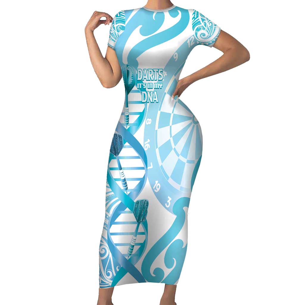 Personalised New Zealand Darts Short Sleeve Bodycon Dress Aotearoa Maori Its In My DNA White - Polynesian Pride