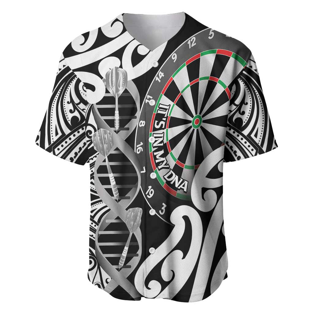 Personalised New Zealand Darts Baseball Jersey Aotearoa Maori Its In My DNA Black - Polynesian Pride