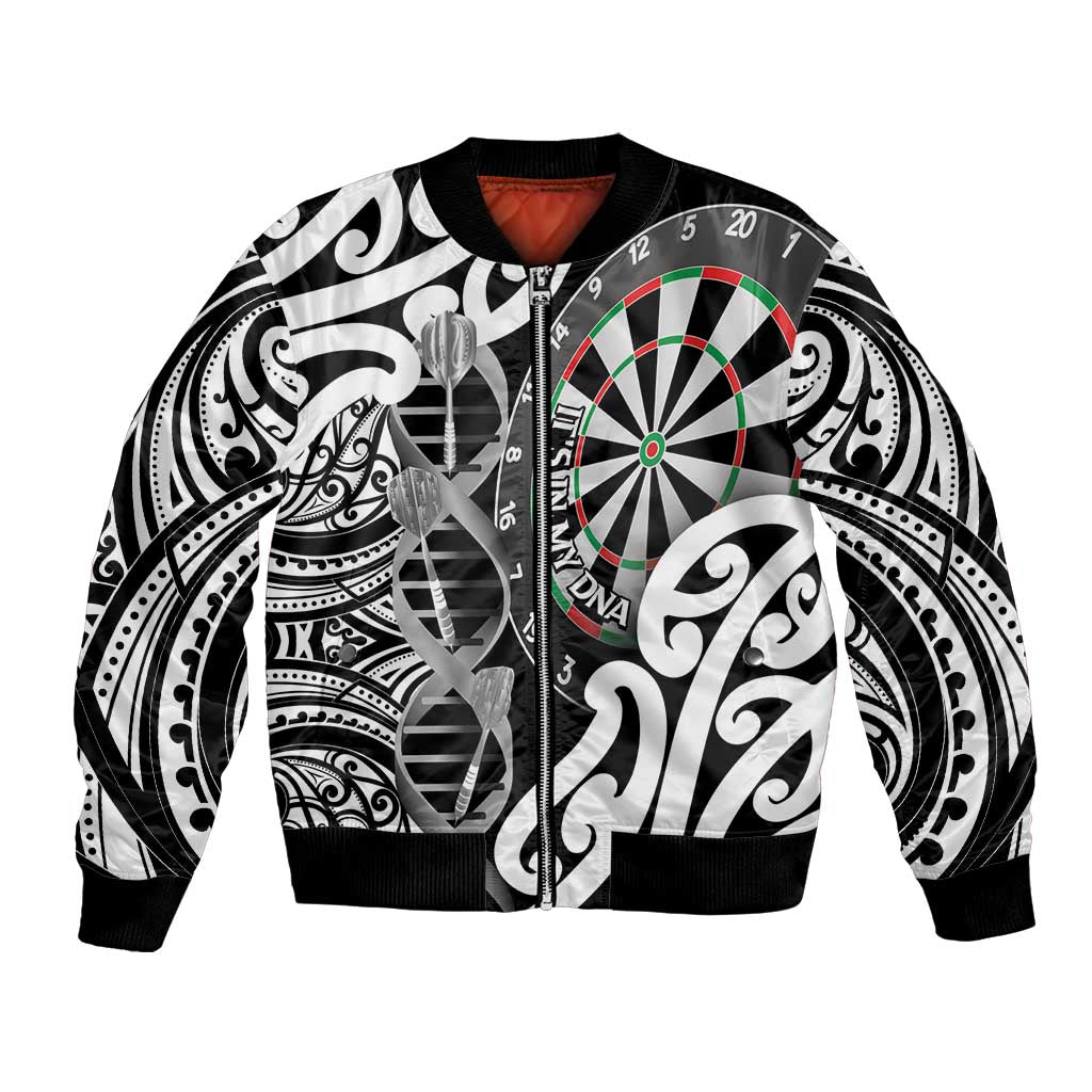 Personalised New Zealand Darts Bomber Jacket Aotearoa Maori Its In My DNA Black - Polynesian Pride