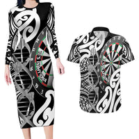 Personalised New Zealand Darts Couples Matching Long Sleeve Bodycon Dress and Hawaiian Shirt Aotearoa Maori Its In My DNA Black - Polynesian Pride