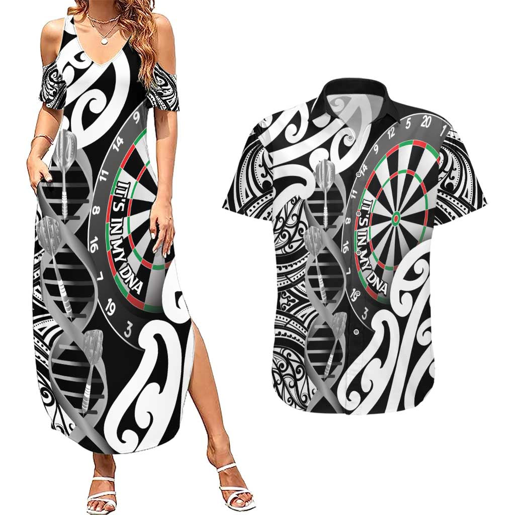 Personalised New Zealand Darts Couples Matching Summer Maxi Dress and Hawaiian Shirt Aotearoa Maori Its In My DNA Black - Polynesian Pride