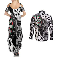 Personalised New Zealand Darts Couples Matching Summer Maxi Dress and Long Sleeve Button Shirt Aotearoa Maori Its In My DNA Black - Polynesian Pride