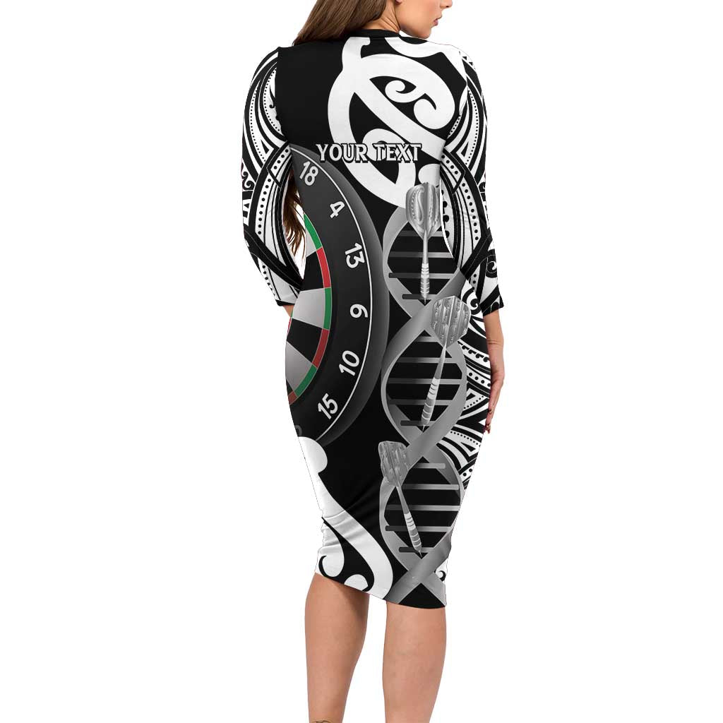 Personalised New Zealand Darts Family Matching Long Sleeve Bodycon Dress and Hawaiian Shirt Aotearoa Maori Its In My DNA Black - Polynesian Pride