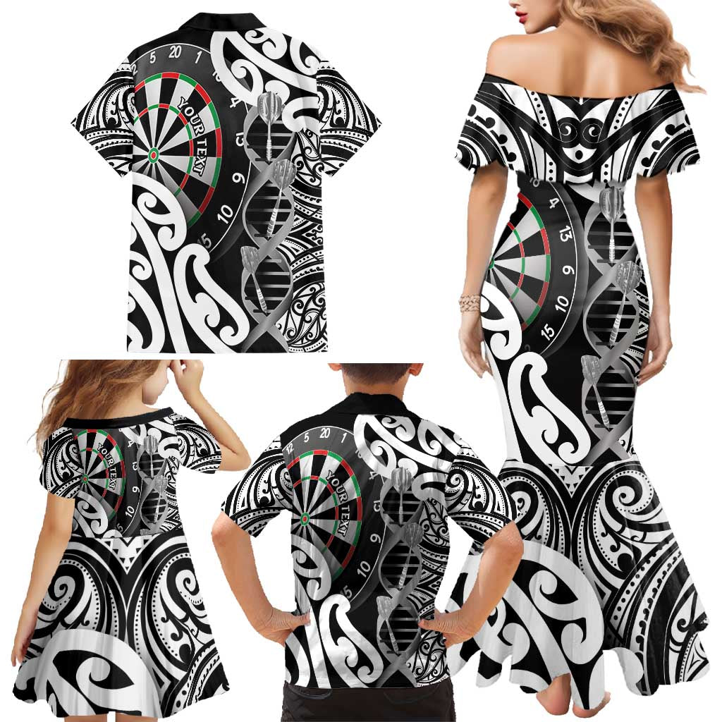 Personalised New Zealand Darts Family Matching Mermaid Dress and Hawaiian Shirt Aotearoa Maori Its In My DNA Black - Polynesian Pride