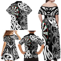 Personalised New Zealand Darts Family Matching Off Shoulder Maxi Dress and Hawaiian Shirt Aotearoa Maori Its In My DNA Black - Polynesian Pride