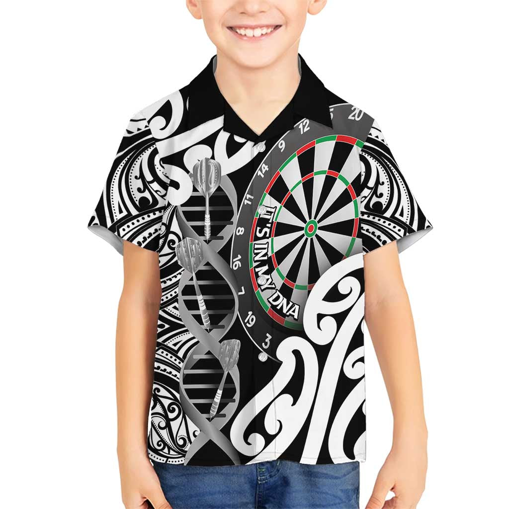 Personalised New Zealand Darts Family Matching Off Shoulder Maxi Dress and Hawaiian Shirt Aotearoa Maori Its In My DNA Black - Polynesian Pride