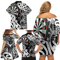 Personalised New Zealand Darts Family Matching Off Shoulder Short Dress and Hawaiian Shirt Aotearoa Maori Its In My DNA Black - Polynesian Pride