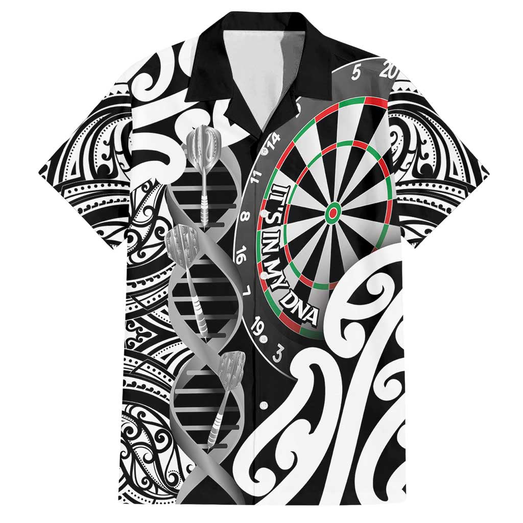 Personalised New Zealand Darts Family Matching Off Shoulder Short Dress and Hawaiian Shirt Aotearoa Maori Its In My DNA Black - Polynesian Pride