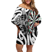 Personalised New Zealand Darts Family Matching Off Shoulder Short Dress and Hawaiian Shirt Aotearoa Maori Its In My DNA Black - Polynesian Pride