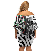Personalised New Zealand Darts Family Matching Off Shoulder Short Dress and Hawaiian Shirt Aotearoa Maori Its In My DNA Black - Polynesian Pride