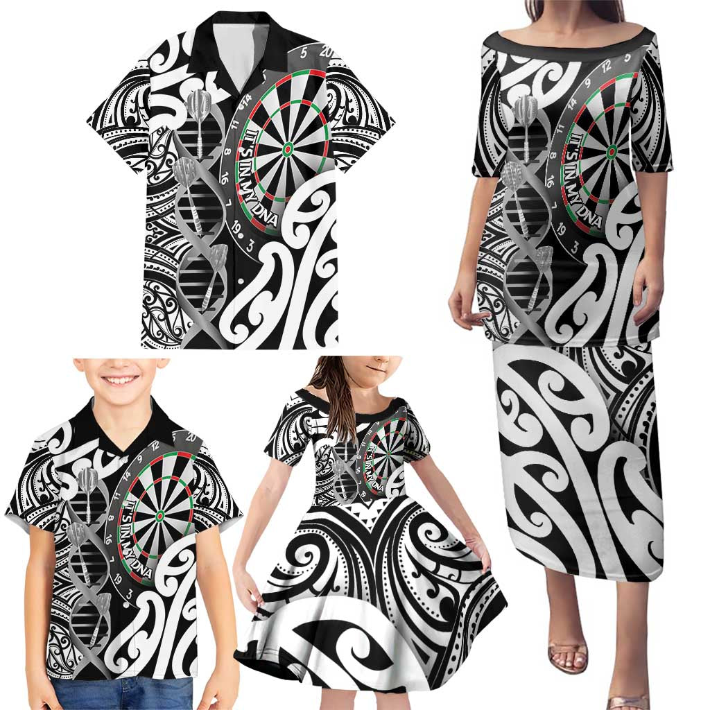 Personalised New Zealand Darts Family Matching Puletasi and Hawaiian Shirt Aotearoa Maori Its In My DNA Black - Polynesian Pride