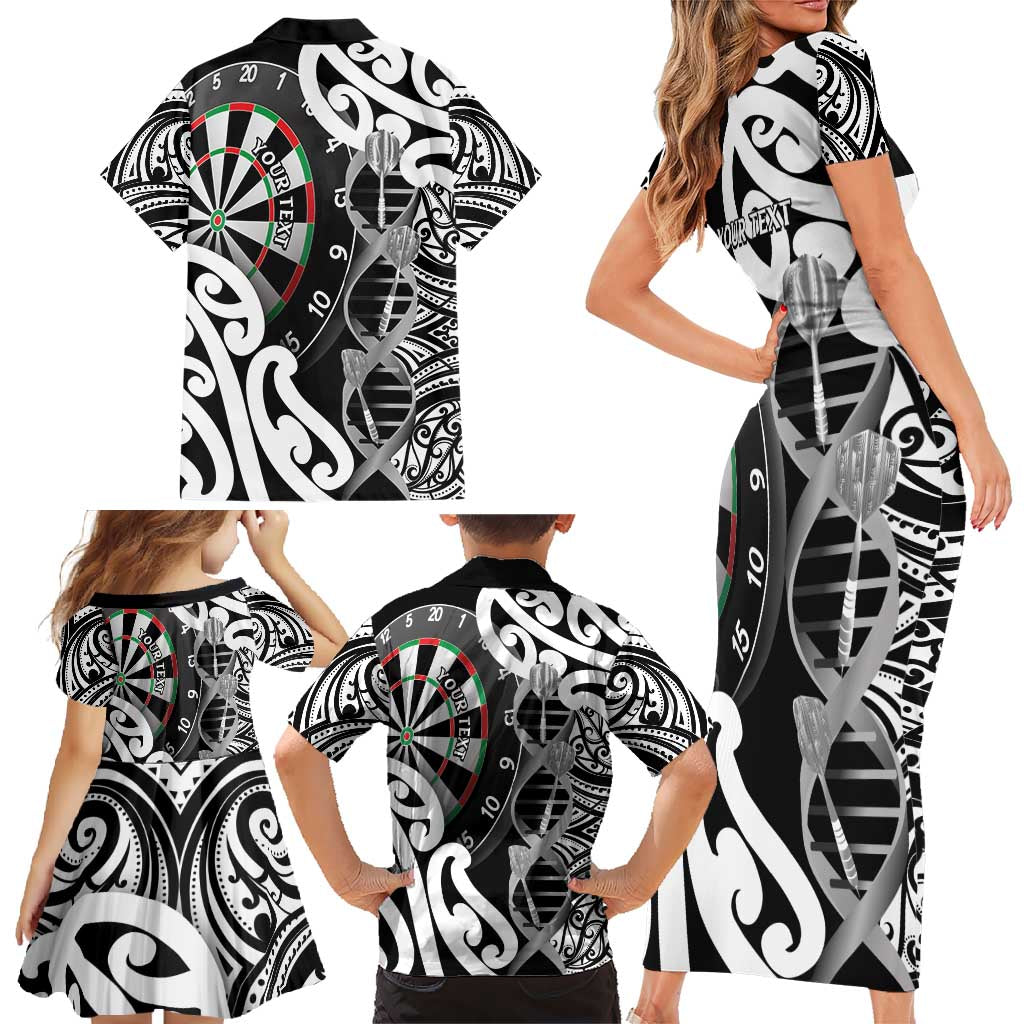 Personalised New Zealand Darts Family Matching Short Sleeve Bodycon Dress and Hawaiian Shirt Aotearoa Maori Its In My DNA Black - Polynesian Pride