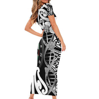 Personalised New Zealand Darts Family Matching Short Sleeve Bodycon Dress and Hawaiian Shirt Aotearoa Maori Its In My DNA Black - Polynesian Pride