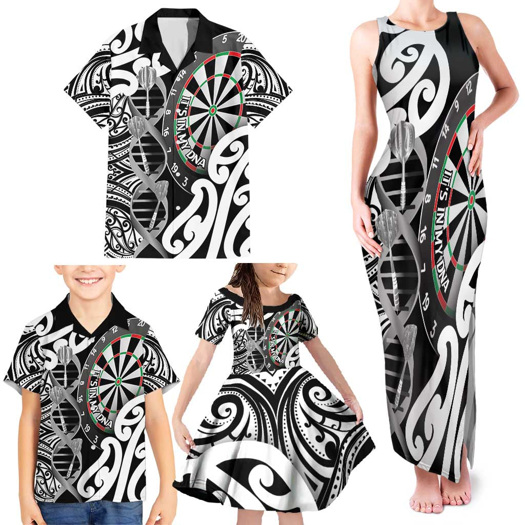 Personalised New Zealand Darts Family Matching Tank Maxi Dress and Hawaiian Shirt Aotearoa Maori Its In My DNA Black - Polynesian Pride