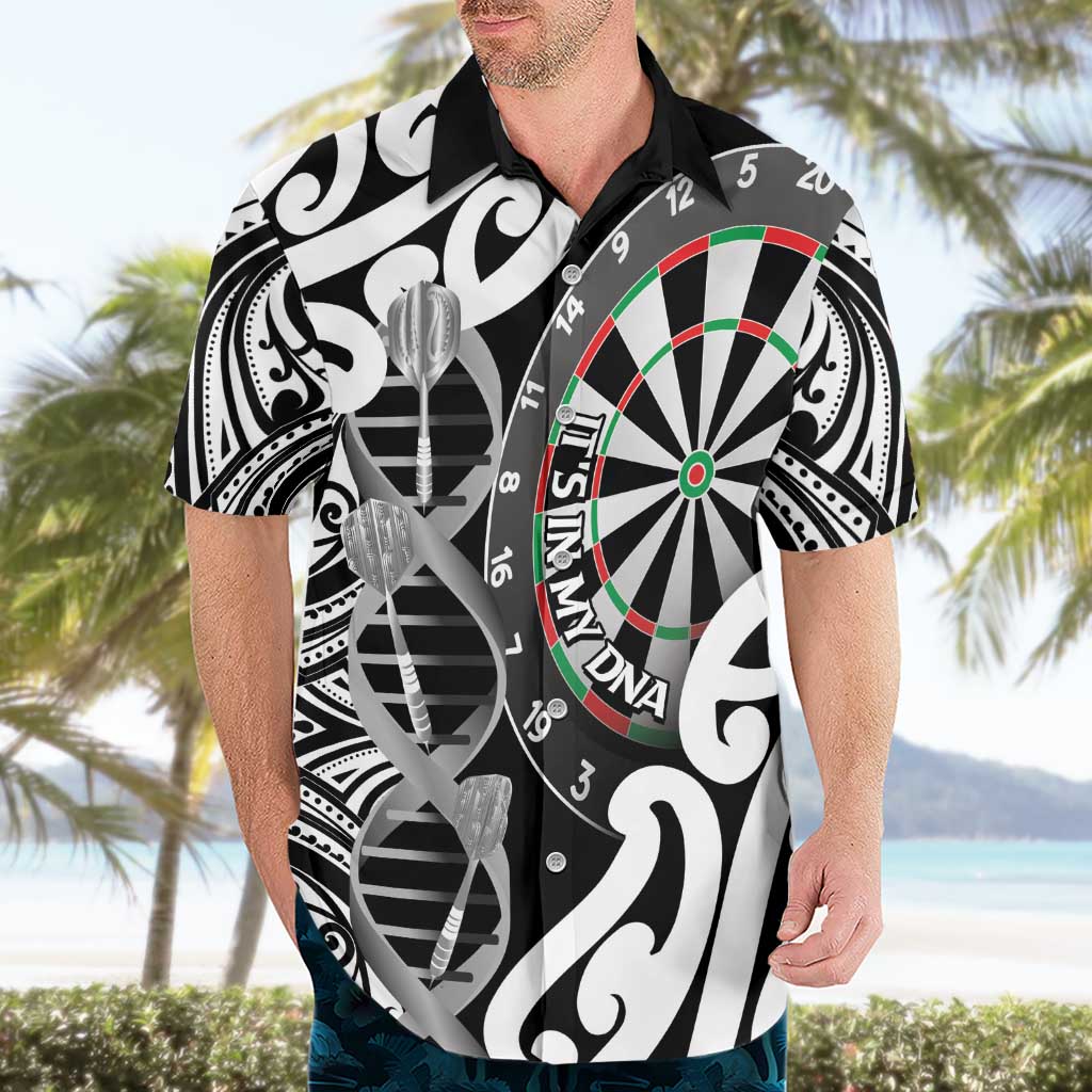 Personalised New Zealand Darts Hawaiian Shirt Aotearoa Maori Its In My DNA Black - Polynesian Pride