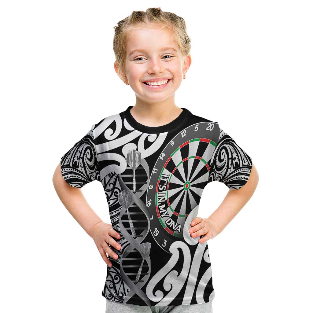 Personalised New Zealand Darts Kid T Shirt Aotearoa Maori Its In My DNA Black - Polynesian Pride