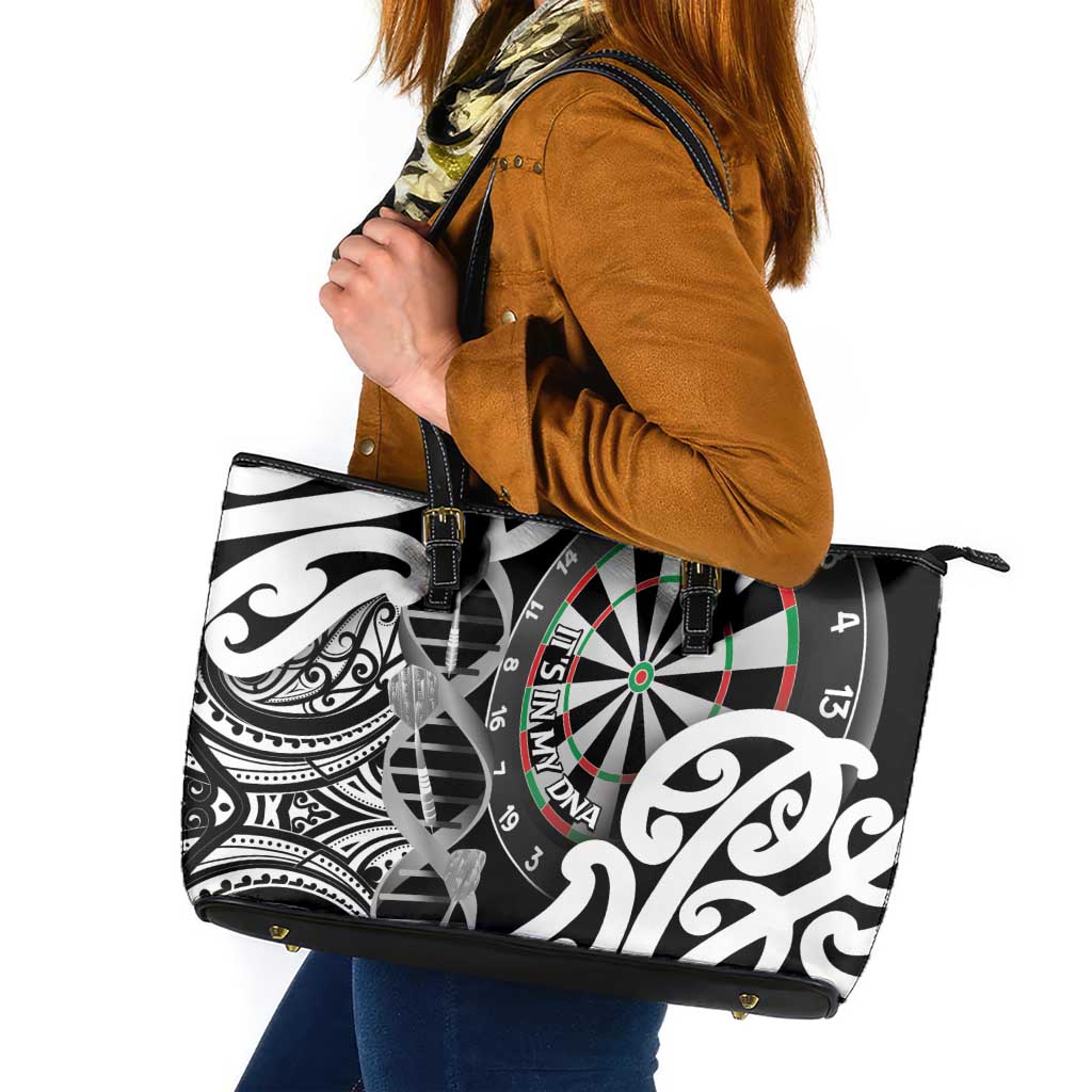 New Zealand Darts Leather Tote Bag Aotearoa Maori Its In My DNA Black LT14 Black - Polynesian Pride