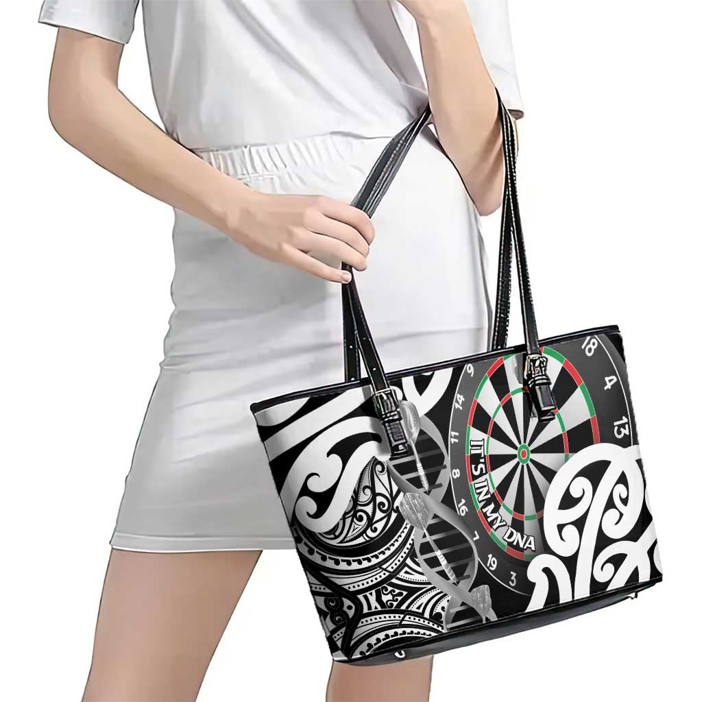 New Zealand Darts Leather Tote Bag Aotearoa Maori Its In My DNA Black LT14 - Polynesian Pride