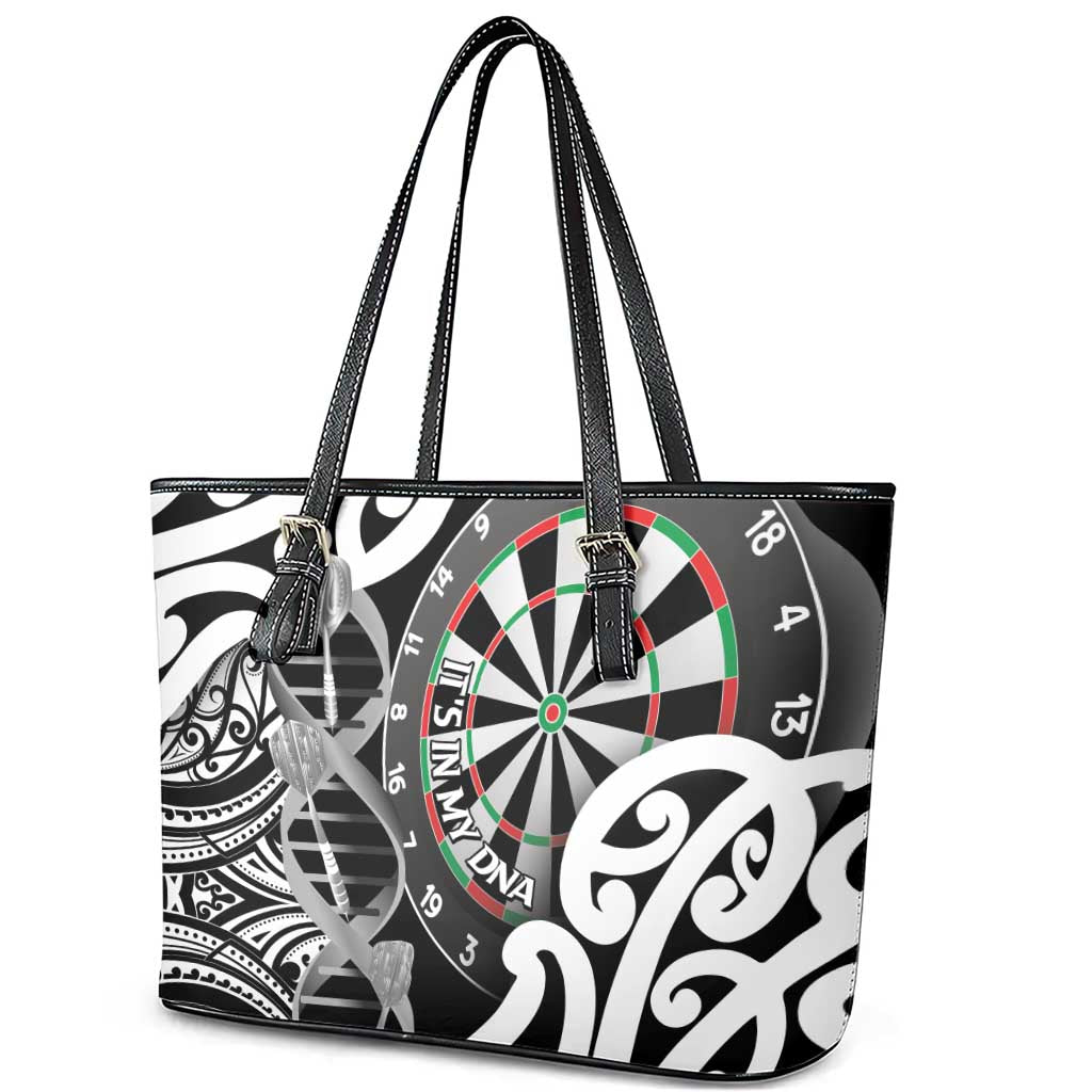 New Zealand Darts Leather Tote Bag Aotearoa Maori Its In My DNA Black LT14 - Polynesian Pride