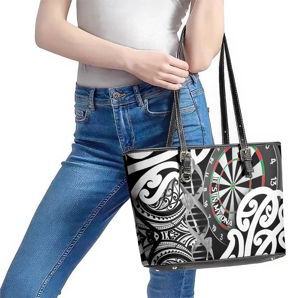 New Zealand Darts Leather Tote Bag Aotearoa Maori Its In My DNA Black LT14 - Polynesian Pride
