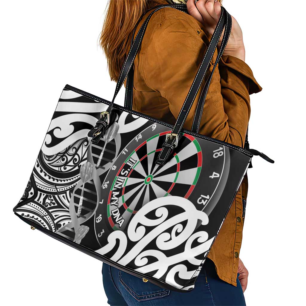 New Zealand Darts Leather Tote Bag Aotearoa Maori Its In My DNA Black LT14 - Polynesian Pride