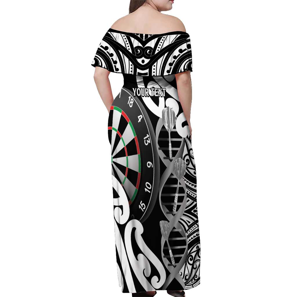 Personalised New Zealand Darts Off Shoulder Maxi Dress Aotearoa Maori Its In My DNA Black - Polynesian Pride