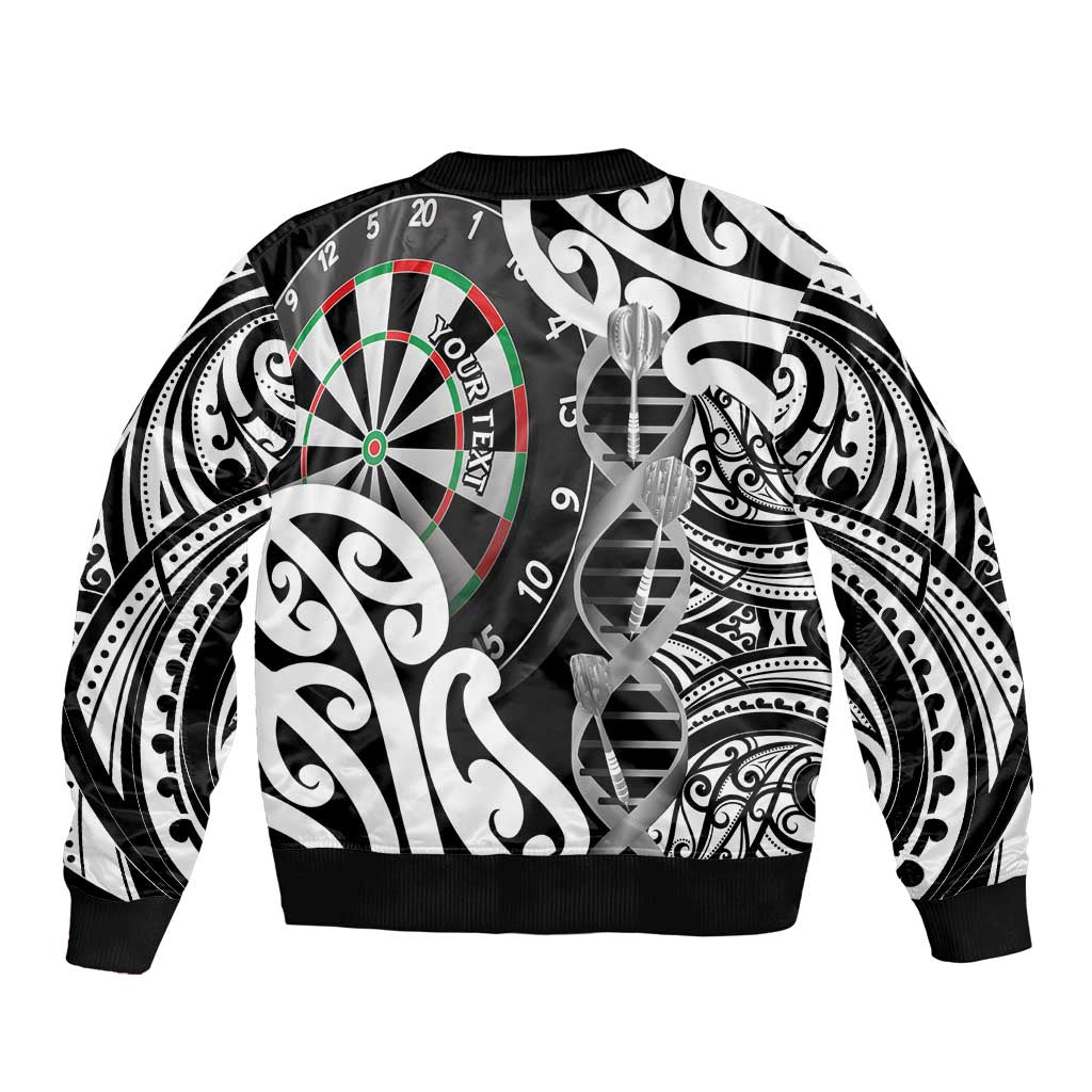 Personalised New Zealand Darts Sleeve Zip Bomber Jacket Aotearoa Maori Its In My DNA Black - Polynesian Pride