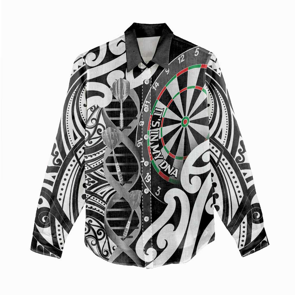 Personalised New Zealand Darts Women Casual Shirt Aotearoa Maori Its In My DNA Black - Polynesian Pride