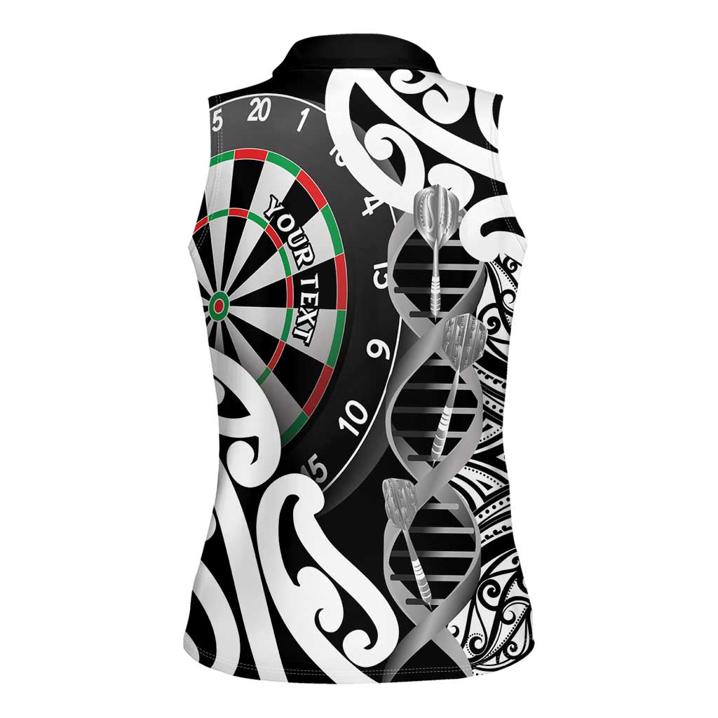 Personalised New Zealand Darts Women Sleeveless Polo Shirt Aotearoa Maori Its In My DNA Black - Polynesian Pride