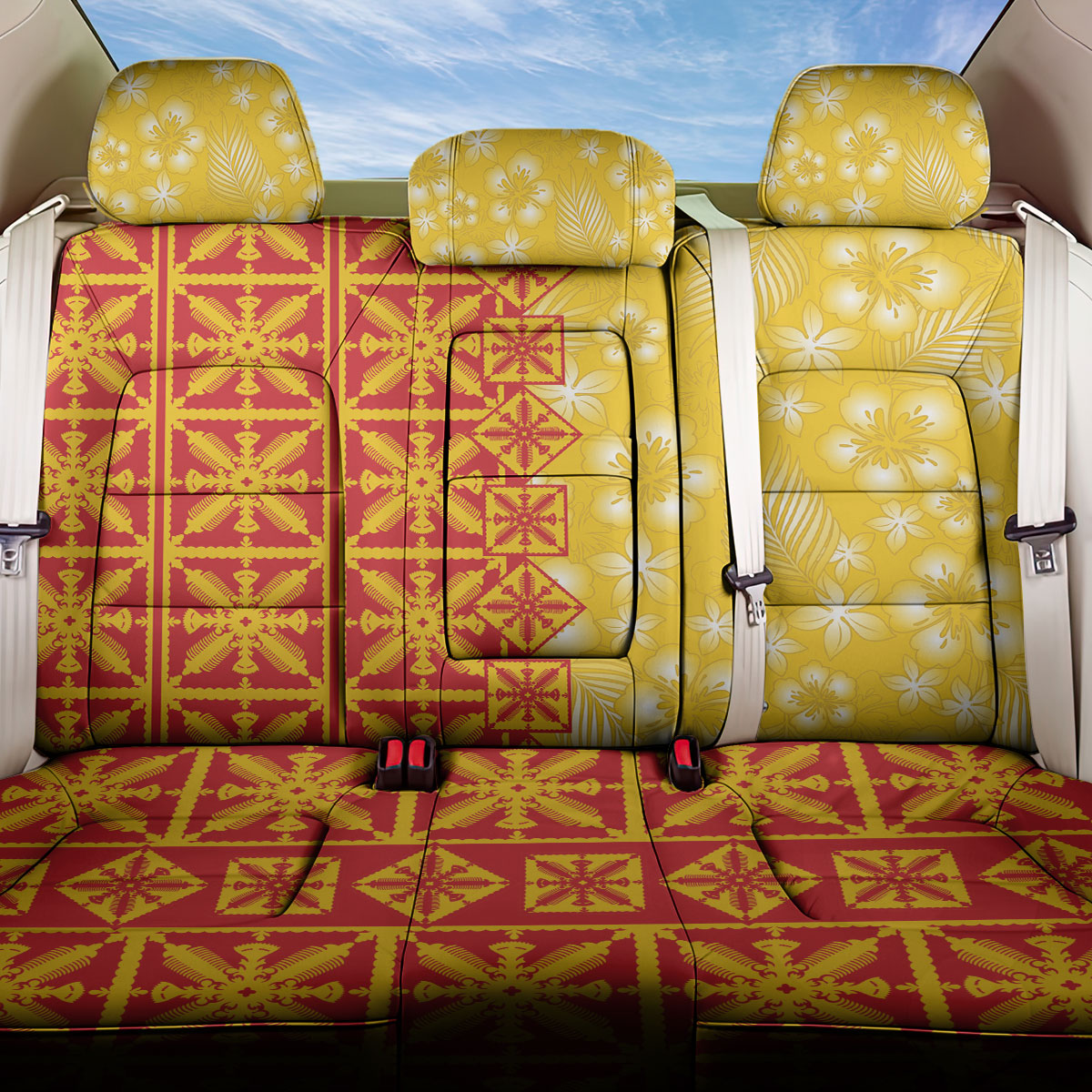 Kahili Quilt Hawaii Back Car Seat Cover Tropical Flower Seamless Half Style LT14 One Size Yellow - Polynesian Pride
