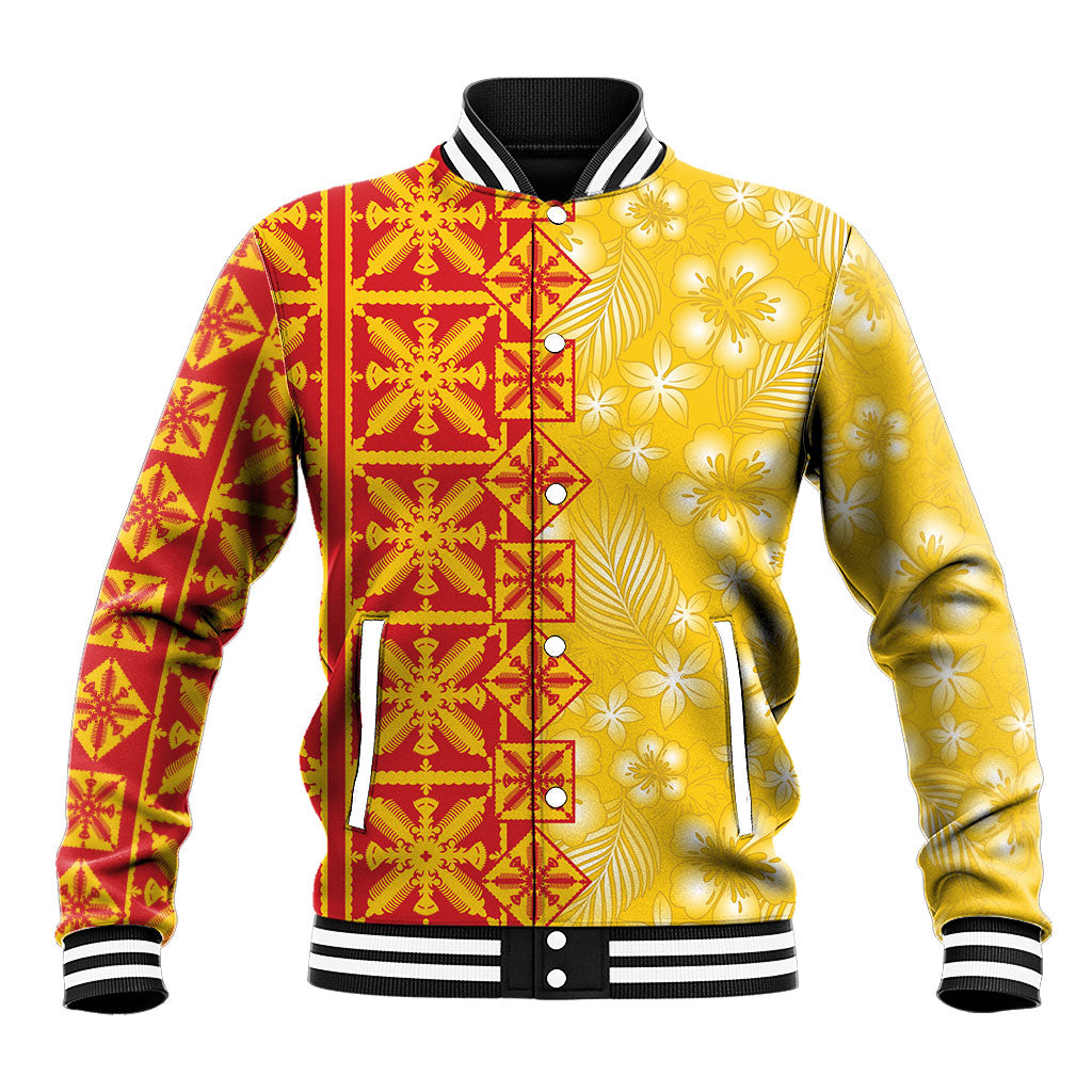Kahili Quilt Hawaii Baseball Jacket Tropical Flower Seamless Half Style LT14 Unisex Yellow - Polynesian Pride