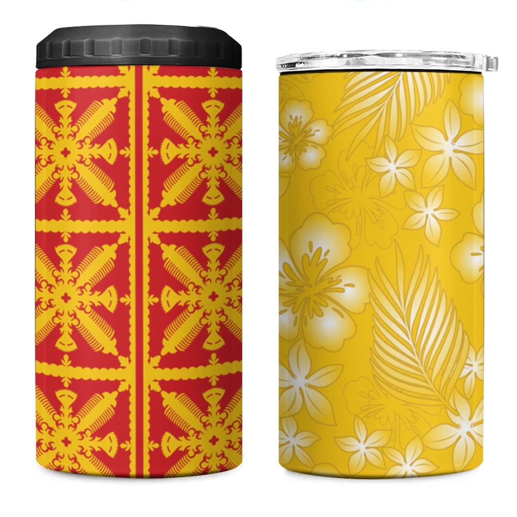 Kahili Quilt Hawaii 4 in 1 Can Cooler Tumbler Tropical Flower Seamless Half Style LT14 One Size: 16 oz Yellow - Polynesian Pride