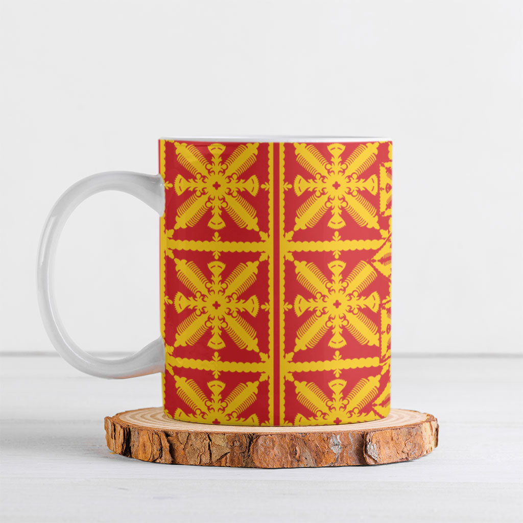 Kahili Quilt Hawaii Ceramic Mug Tropical Flower Seamless Half Style LT14 Yellow - Polynesian Pride