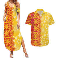 Kahili Quilt Hawaii Couples Matching Summer Maxi Dress and Hawaiian Shirt Tropical Flower Seamless Half Style LT14 Yellow - Polynesian Pride