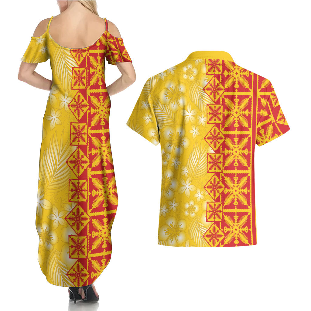 Kahili Quilt Hawaii Couples Matching Summer Maxi Dress and Hawaiian Shirt Tropical Flower Seamless Half Style LT14 - Polynesian Pride