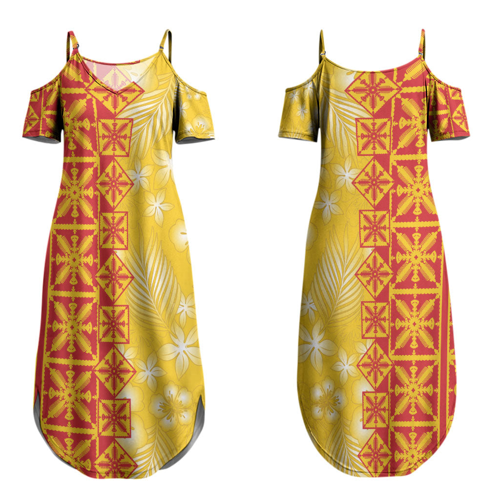 Kahili Quilt Hawaii Couples Matching Summer Maxi Dress and Long Sleeve Button Shirt Tropical Flower Seamless Half Style LT14 - Polynesian Pride