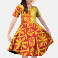 Kahili Quilt Hawaii Family Matching Mermaid Dress and Hawaiian Shirt Tropical Flower Seamless Half Style LT14 Daughter's Dress Yellow - Polynesian Pride