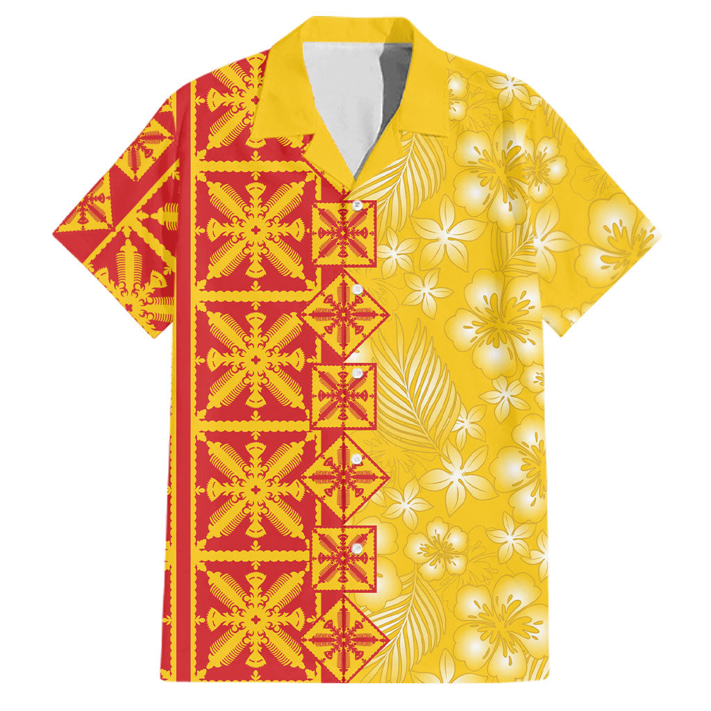 Kahili Quilt Hawaii Family Matching Mermaid Dress and Hawaiian Shirt Tropical Flower Seamless Half Style LT14 Dad's Shirt - Short Sleeve Yellow - Polynesian Pride