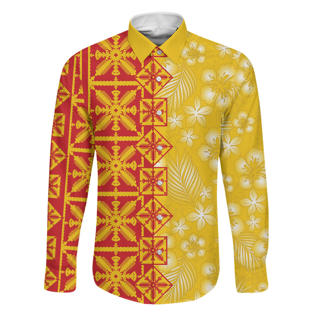 Kahili Quilt Hawaii Family Matching Mermaid Dress and Hawaiian Shirt Tropical Flower Seamless Half Style LT14 Dad's Shirt - Long Sleeve Yellow - Polynesian Pride