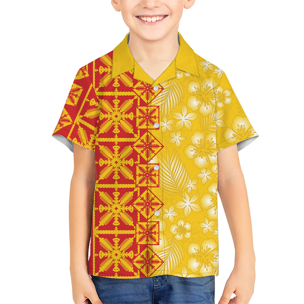 Kahili Quilt Hawaii Family Matching Mermaid Dress and Hawaiian Shirt Tropical Flower Seamless Half Style LT14 Son's Shirt Yellow - Polynesian Pride
