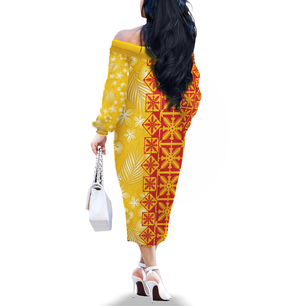 Kahili Quilt Hawaii Family Matching Off The Shoulder Long Sleeve Dress and Hawaiian Shirt Tropical Flower Seamless Half Style LT14 - Polynesian Pride