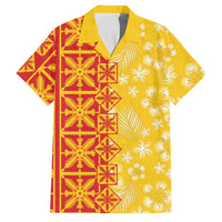Kahili Quilt Hawaii Family Matching Puletasi and Hawaiian Shirt Tropical Flower Seamless Half Style LT14 Dad's Shirt - Short Sleeve Yellow - Polynesian Pride