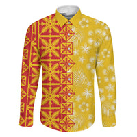 Kahili Quilt Hawaii Family Matching Tank Maxi Dress and Hawaiian Shirt Tropical Flower Seamless Half Style LT14 Dad's Shirt - Long Sleeve Yellow - Polynesian Pride