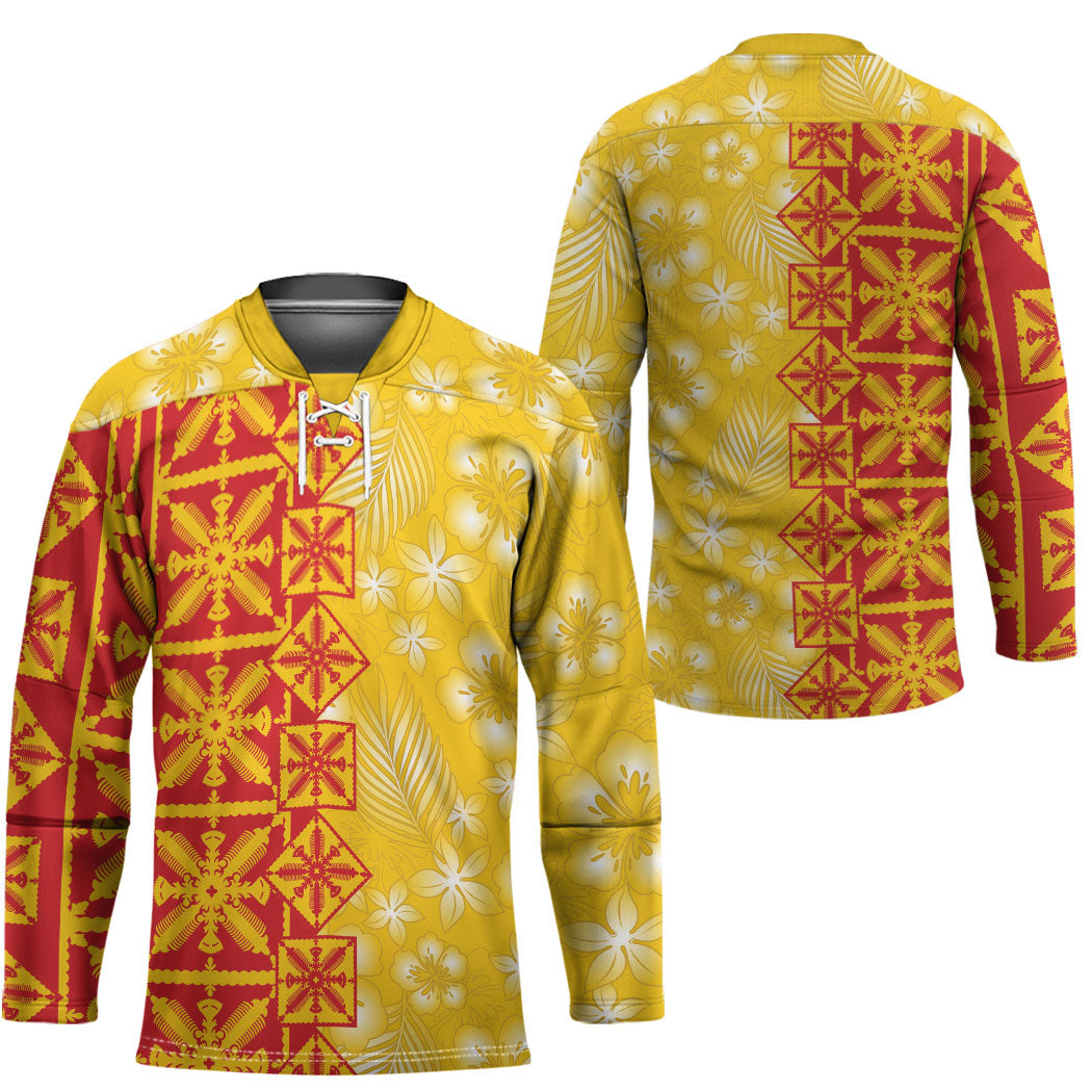 Kahili Quilt Hawaii Hockey Jersey Tropical Flower Seamless Half Style