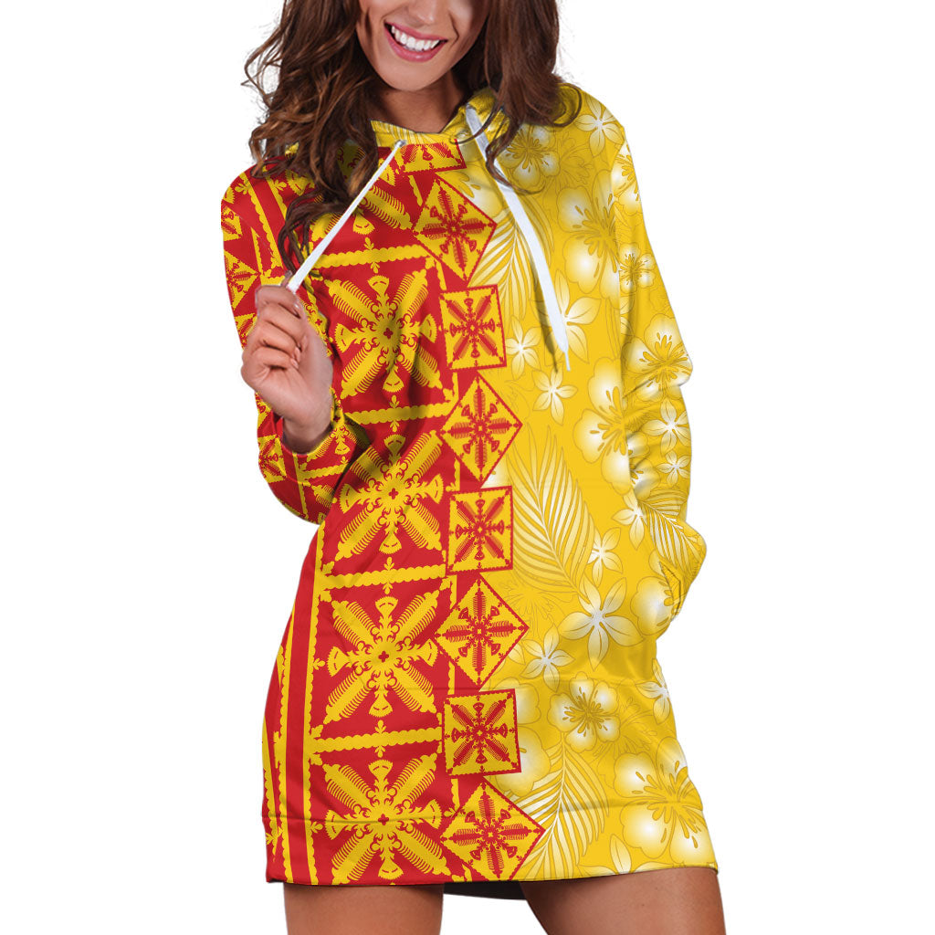 Kahili Quilt Hawaii Hoodie Dress Tropical Flower Seamless Half Style