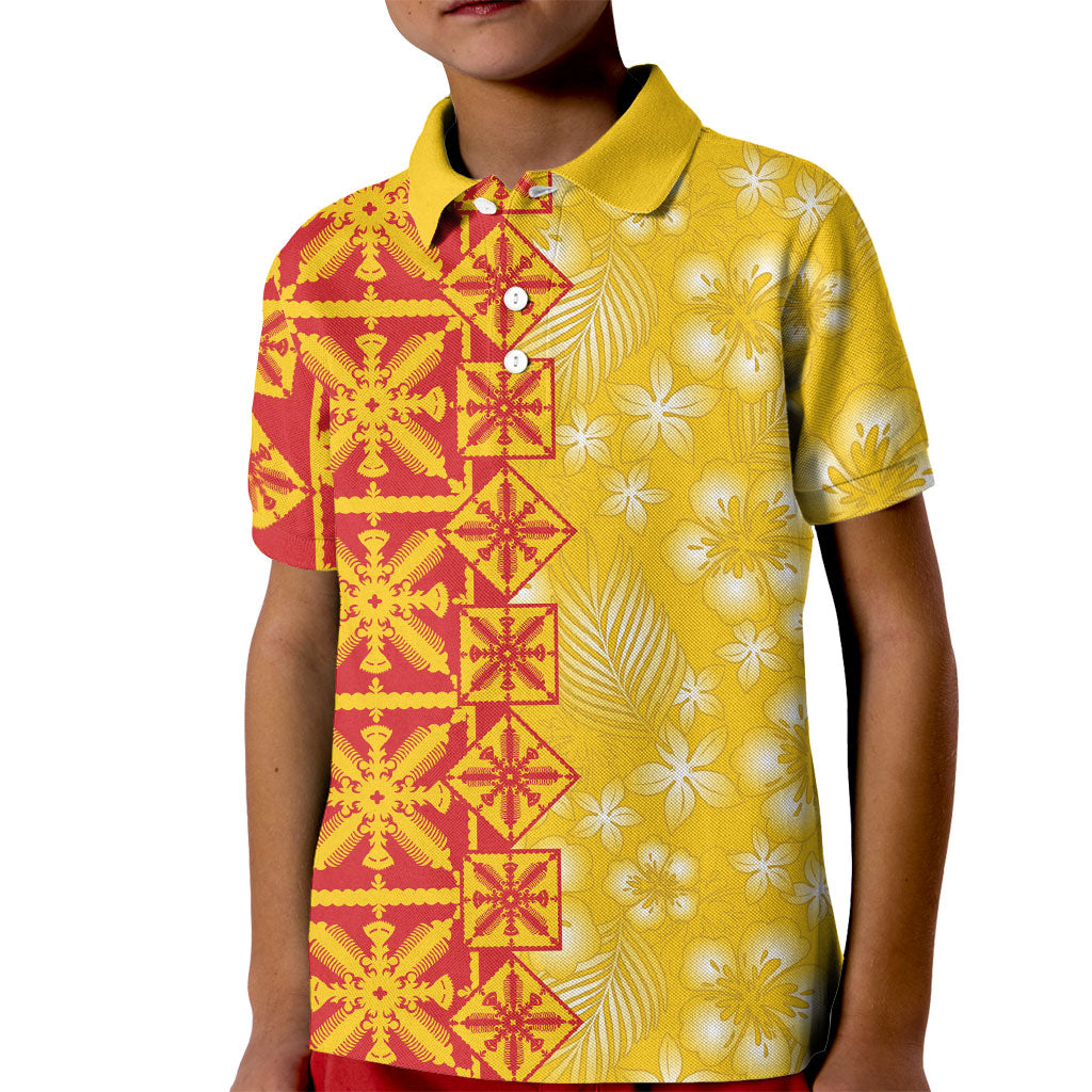 Kahili Quilt Hawaii Kid Polo Shirt Tropical Flower Seamless Half Style LT14 Kid Yellow - Polynesian Pride